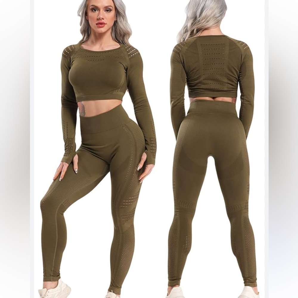 Unbranded | Olive Green seamless 2 piece yoga outfit
